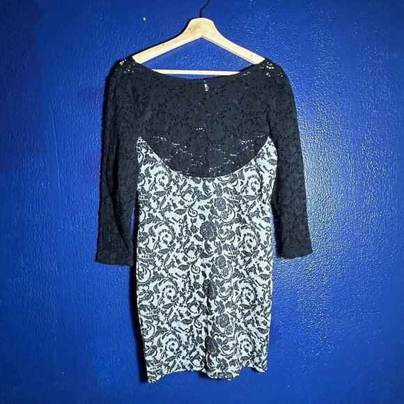 Free People Love You to Pieces Black Gray Floral Mini Bodycon Dress Sz M Casual - Picture 7 of 10